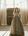 6th Annual Clearance Sale: RETIRED RENTAL: The Asher Gown in GREY WITH a Tutu SEWN IN: Size 12, fits 8-14 +