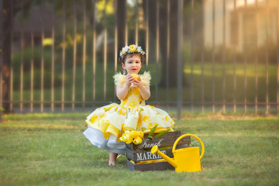 RESERVED for Little Dreamers INSIDERS: Traveling Rental Dress: "Lucy Lemon" Size 3/4, fits sizes 2-6