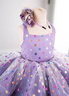 RESERVED for Little Dreamers INSIDERS: Traveling Rental Dress: "Lavender RAINBOW Polka Dot": REVERSIBLE: Size 6, fits 4-8