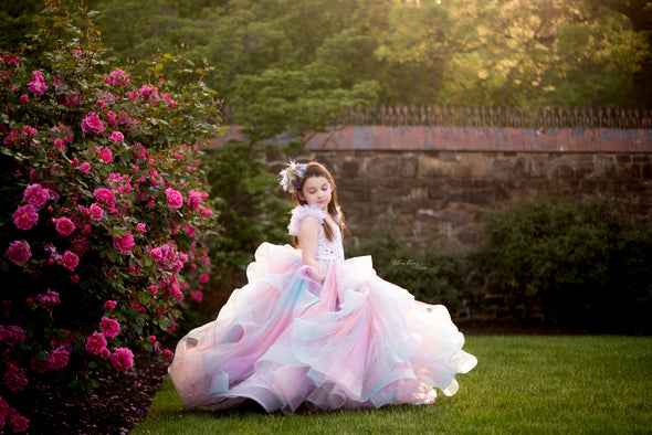 RESERVED for Little Dreamers INSIDERS: Traveling Rental Dress: "Lavender Stars" with Cotton Candy Waterfall Overlay (REMOVABLE): Size 8, fits 6-10