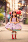 RESERVED for Little Dreamers INSIDERS: Traveling Rental Dress: "Lavender RAINBOW Polka Dot": REVERSIBLE: Size 6, fits 4-8
