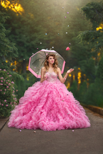 6th Annual Clearance Sale: RETIRED RENTAL: Pink Barbie Gown: Flex Sizing due to Lace-up back: Adult Size 2, fits 00-8