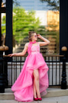 Traveling Rental Dress: "Pink Barbie Hi-Low": Size 12, fits sizes 8-petite 16