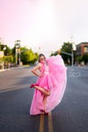 Traveling Rental Dress: "Pink Barbie Hi-Low": Size 12, fits sizes 8-petite 16