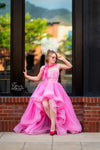 Traveling Rental Dress: "Pink Barbie Hi-Low": Size 12, fits sizes 8-petite 16
