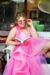 Traveling Rental Dress: "Pink Barbie Hi-Low": Size 12, fits sizes 8-petite 16