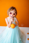 RESERVED for Little Dreamers INSIDERS: Traveling Rental Dress: Oranges on Aqua: Size 5, fits 3-7