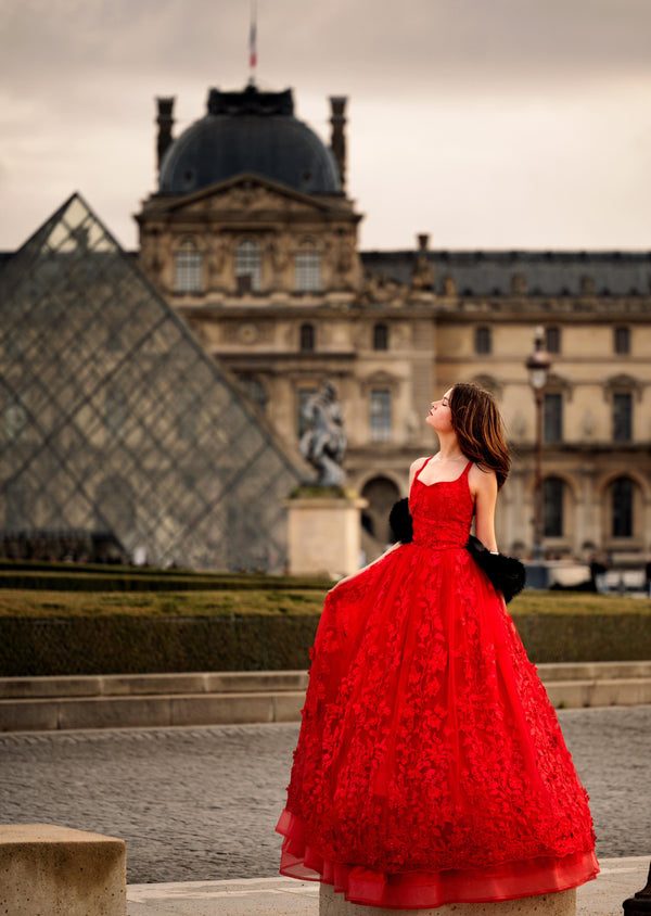 Traveling Rental Dress: The "Red Dahlia" Gown: Size 14, fits Youth 10-Petite 16