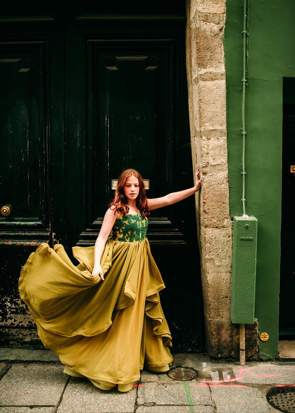 Traveling Rental Dress: The Jules Gown in Chartreuse: Size 14, fits youth 10-petite 16