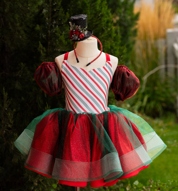 READY to SHIP Sale: Size 6, fits 4-8: 'Candy Cane Stripes: Green over Red'