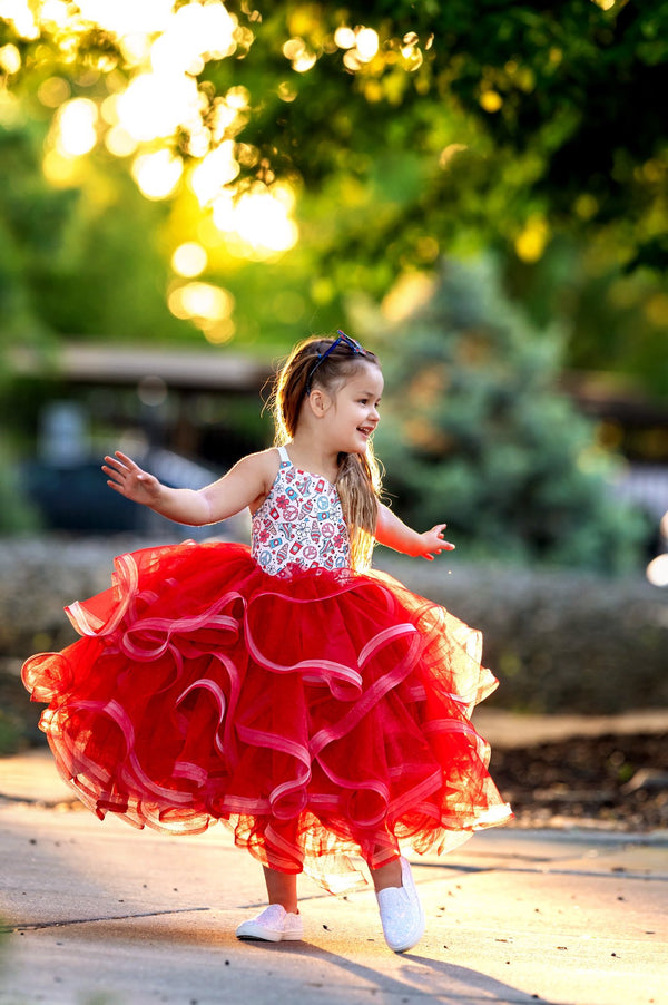 RETIRED RENTAL CLEARANCE SALE: Independence Day RED: Size 8, fits 5-12 +