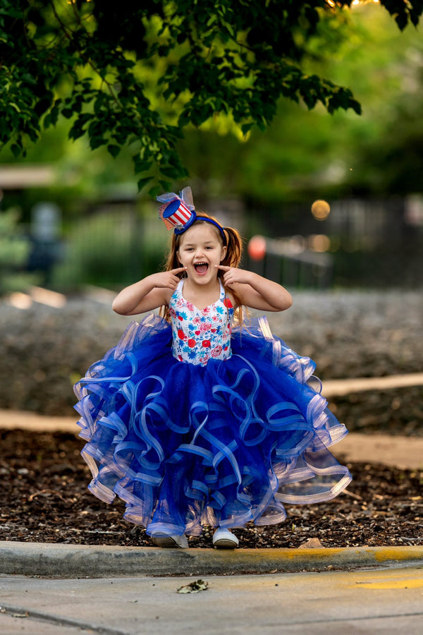 RETIRED RENTAL CLEARANCE SALE: Independence Day BLUE: Size 8, fits 5-12 +