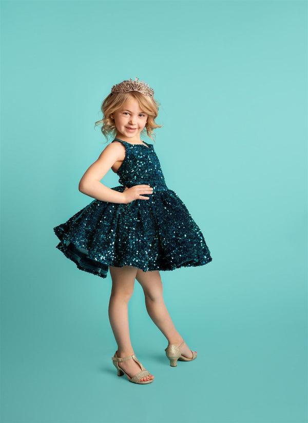 READY to SHIP: Ariel in Teal Velvet Sequins: Size 6, fits 4-8 +