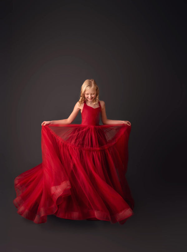FINAL CLEARANCE: READY to SHIP: RED Tiered Full Length Gown: Size 10, fits 8-14+