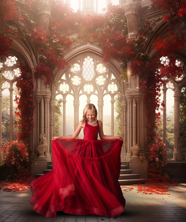 READY to SHIP: RED Tiered Full Length Gown: Size 8 and 10 YOUTH