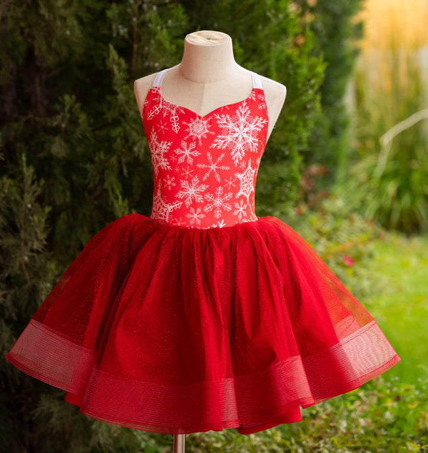 RTS Sale: Size 8, fits 6-10: 'Snowflakes on Red'