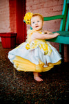 RESERVED for Little Dreamers INSIDERS: Traveling Rental Dress: "Lilly Lemon" Size "itty bitty", fits 3 months up to 3T