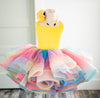 RESERVED for Little Dreamers INSIDERS: Traveling Rental Dress: "Yellow RAINBOW Polka Dot": REVERSIBLE: Size 6, fits 4-8