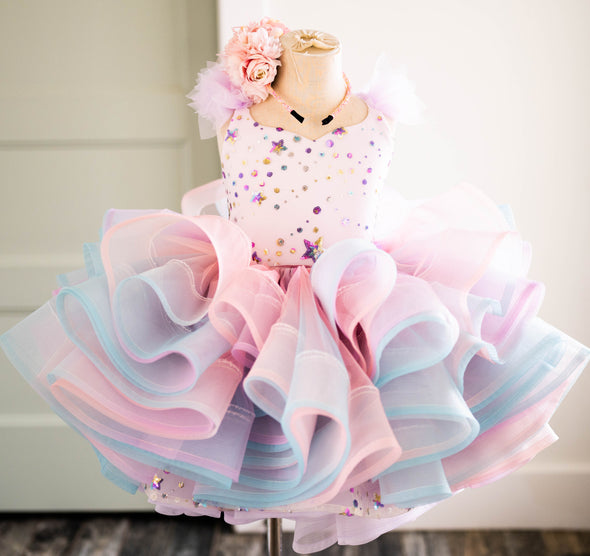 RESERVED for Little Dreamers INSIDERS: Traveling Rental Dress: Lavender Stars Shortie with REMOVABLE Overskirt!! Size 6, fits 4-8