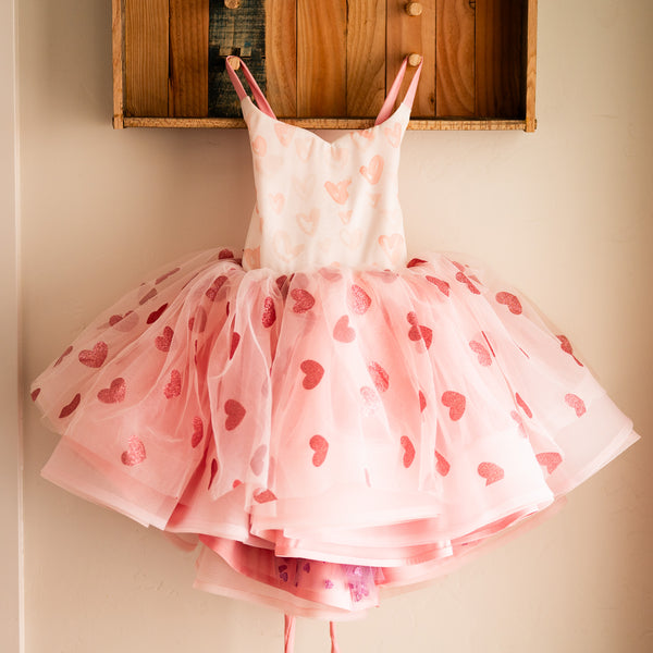 Blush and Pink Watercolor Hearts: REVERSIBLE V-Day Dress: Size 6, fits 2-10: READY TO SHIP