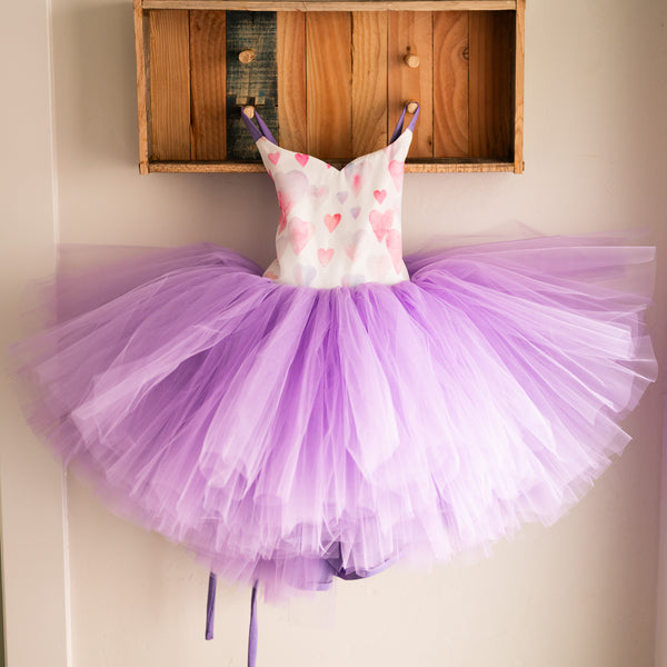 Lavender and Pink Hearts with Tutu: REVERSIBLE V-Day Dress: Size 6, fits 2-10: READY TO SHIP