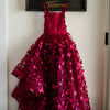 LAST ONE!! REDUCED!! "Emersyn" in Burgundy Butterflies with Waterfall side piece: SWISHY not Poofy: Size 6, fits 4-8 +
