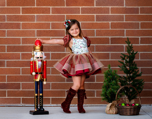 Pre-Order: The Mistletoe and Holly Dress with Glitter Skirt