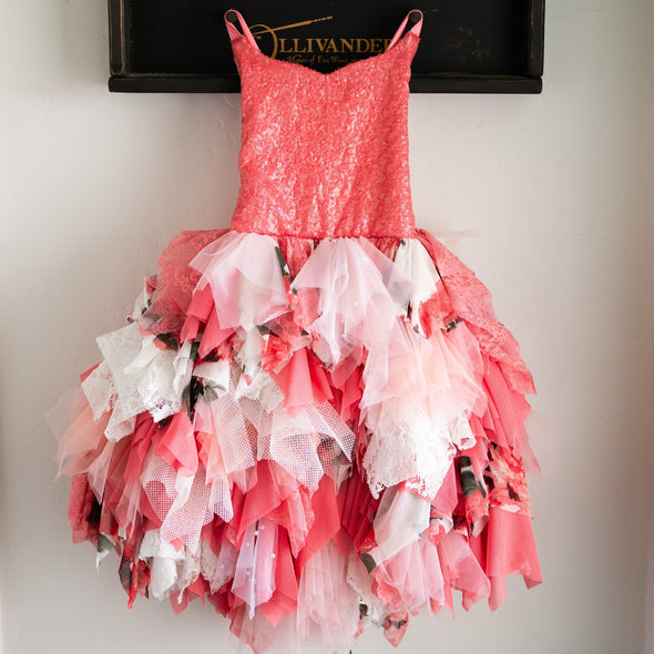 READY to SHIP SALE: Coral Sparkle Boho Fairy Dress: Size 8, fits 6-10 +