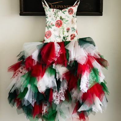 READY to SHIP SALE: Christmas Rose Boho Fairy Dress: Size 7, fits 5-9 +