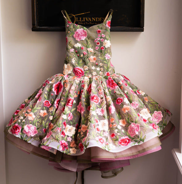 READY to SHIP SALE: Fall Floral: Olive and Champagne: Flip Dress: R E V E R S I B L E: Size 10, fits 8-12 +