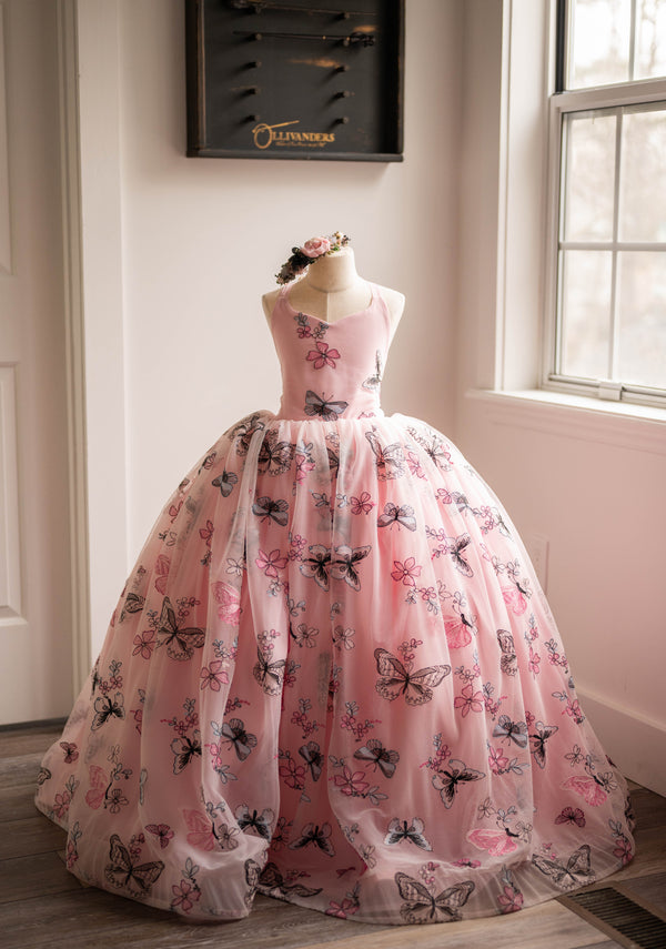 Traveling Rental Dress: Sweet Pink Butterfly: Size 7, fits 5-9