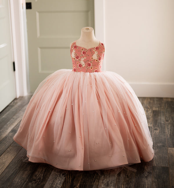 READY to SHIP: Roses and Pearls: Full Length with Tutu Sewn in: Size 3t, fits 12months-5T