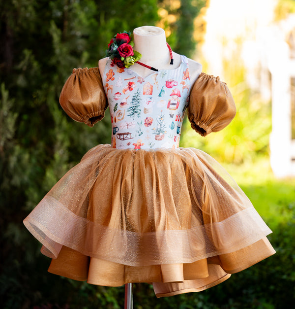 READY to SHIP Sale: Size 8, fits 6-10: 'Winter Wishes in Gold'