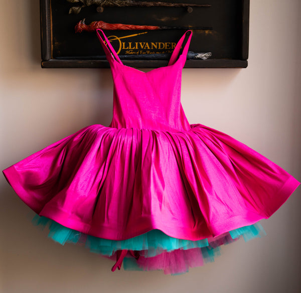 FINAL CLEARANCE: Watercolor Floral in Hot Pink and Teal: REVERSIBLE: Size 4, fits 2-6
