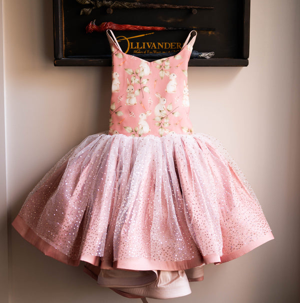 READY to SHIP: The 'Rosy the Bunny' Easter Dress: REVERSIBLE: Size 8, fits 6-10 +