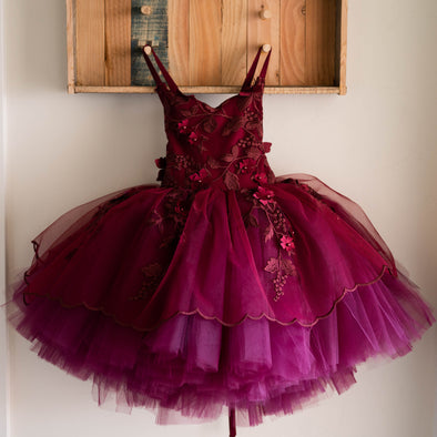 READY to SHIP SALE: Burgundy Dahlia #2 with Tutu Sewn In: Size 5, fits 3-7 +