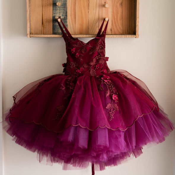 READY to SHIP SALE: Burgundy Dahlia #2 with Tutu Sewn In: Size 5, fits 3-7 +