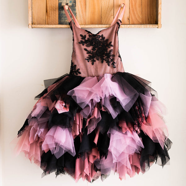 CLEARANCE: Black and Mauve Boho Fairy Dress: Size 5, fits 3-7 +