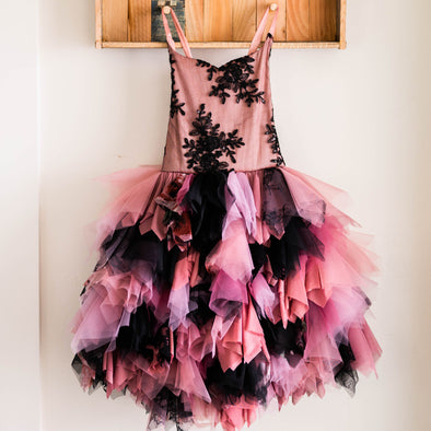 READY to SHIP SALE: Black and Mauve Boho Fairy Dress: Size 10, fits 8-12 +