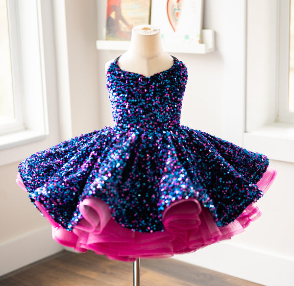 RETIRED RENTAL CLEARANCE SALE: Midnight Glitz Gown: Velvet Sequins: Size 5, fits 3-7 +