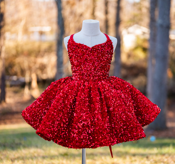 Turnaround time is now at 2 weeks: PRE-ORDER SALE: "Glamorous Red" in Velvet Sequins