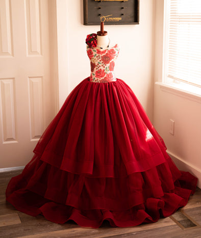 Traveling Rental Dress: The "Christmas Rose" Gown: Size 12, fits 8-petite 16