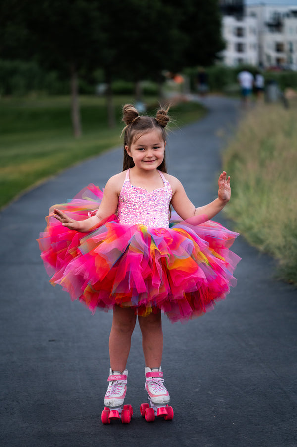 READY to SHIP: Bubblegum Pink and OG Rainbow Boho Fairy Dress