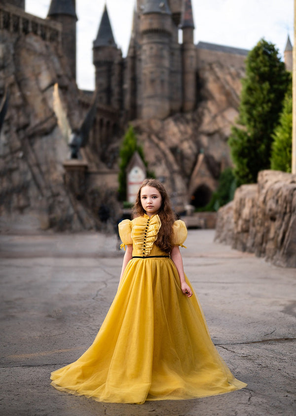 Traveling Rental Dress: The Corrine Gown in Mustard: Size 10: ZIPPER BACK