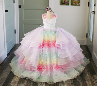 RESERVED for Little Dreamers INSIDERS: Traveling Rental Dress: "Rainbow Butterfly": Size 7, fits sizes 5-petite 10
