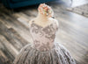 6th Annual Clearance Sale: RETIRED RENTAL: The Asher Gown in GREY WITH a Tutu SEWN IN: Size 12, fits 8-14 +