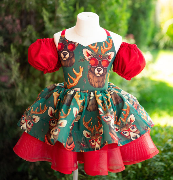 RTS Sale: Size 6, fits 4-8: 'Green Reindeer'