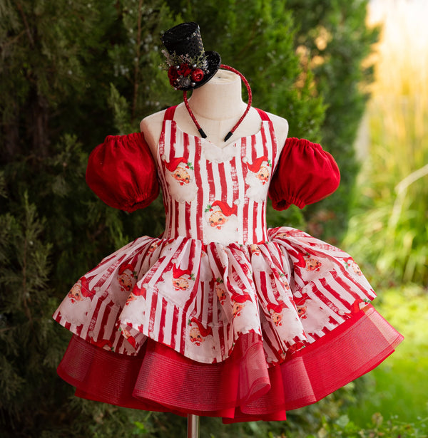 RTS Sale: Size 6, fits 4-8: 'Santa in Stripes'