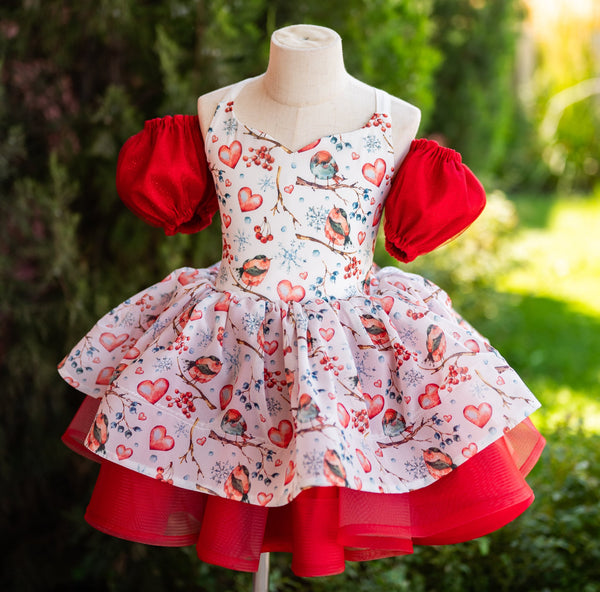 RTS Sale: Size 6, fits 4-8: 'Winter Love Birds'