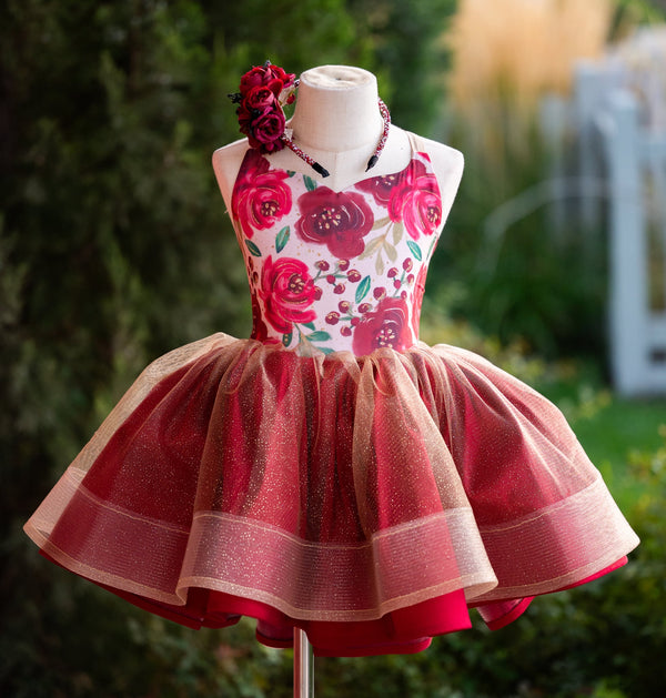 READY to SHIP Sale: Size 6, fits 4-8: 'Fiona' Shortie with Gold Glitter over Red
